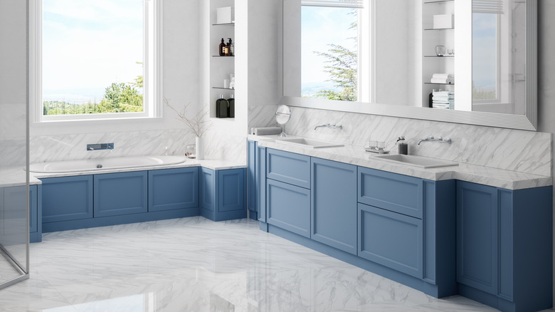 Bathroom with marble flooring