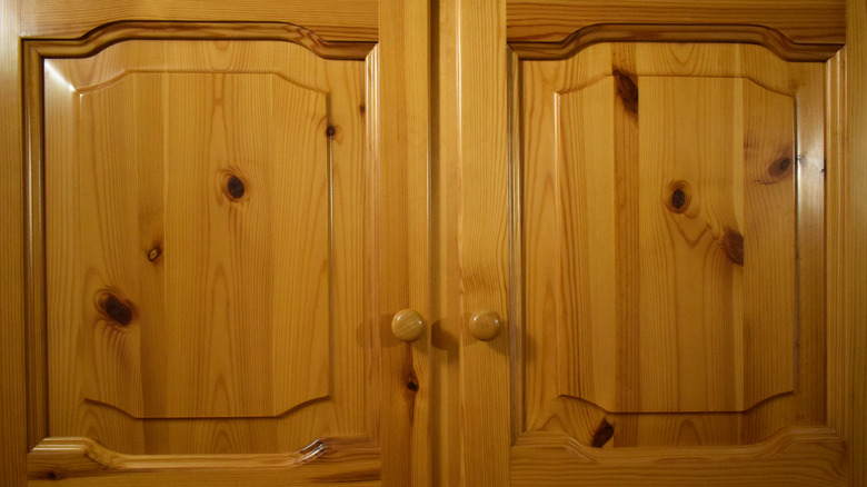 Wood cabinet doors with dark knots