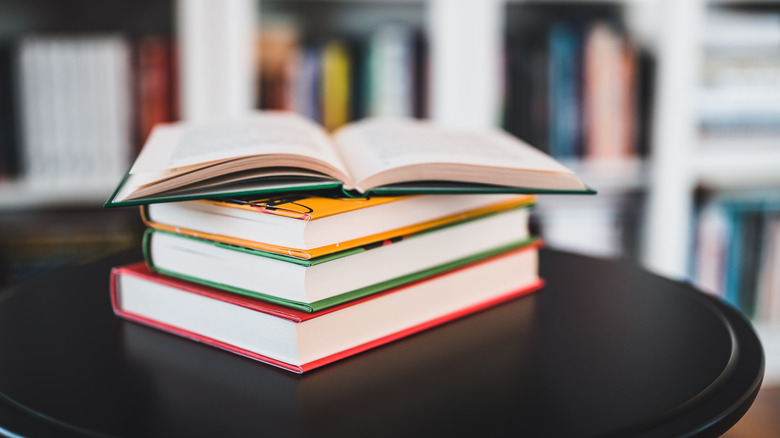 Stack of books on a table