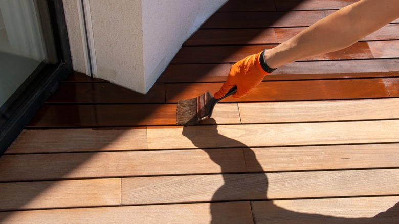 Staining a deck