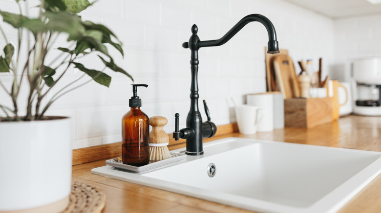 soap bottle on white tray