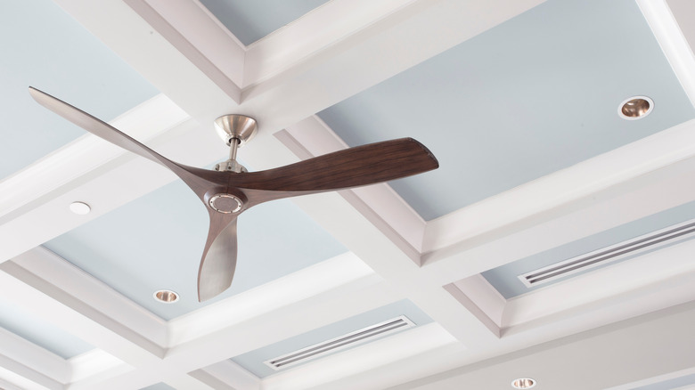 coffered white and blue ceiling