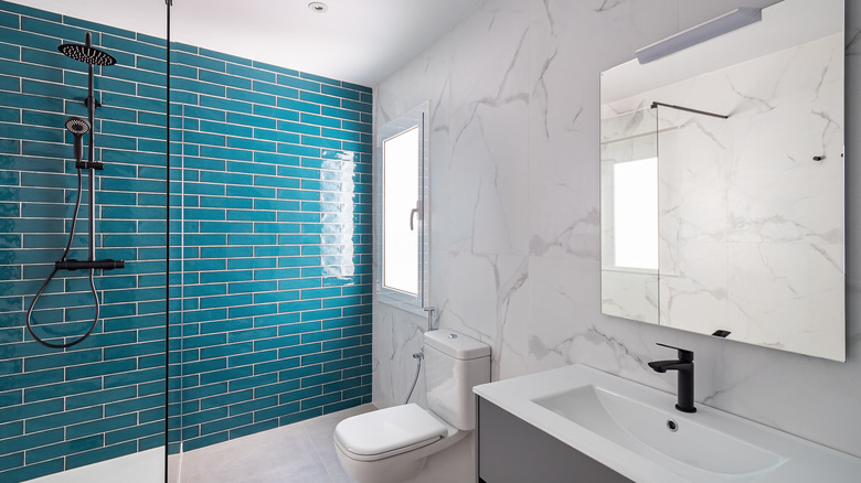 blue tiles in bathroom shower