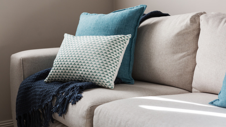 two blue throw pillows