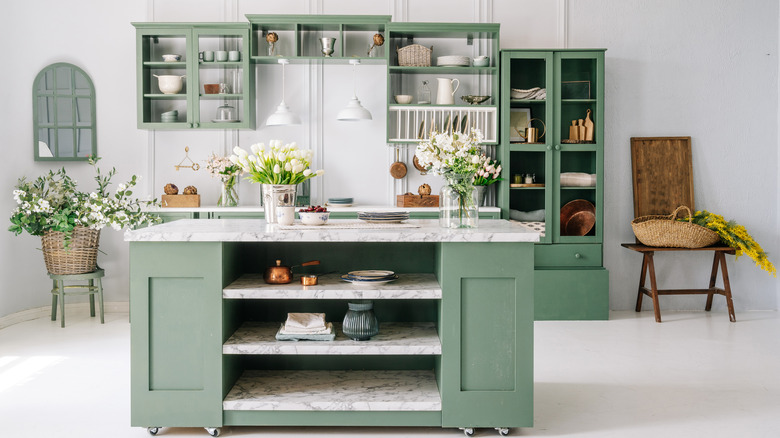 green kitchen cabinets 