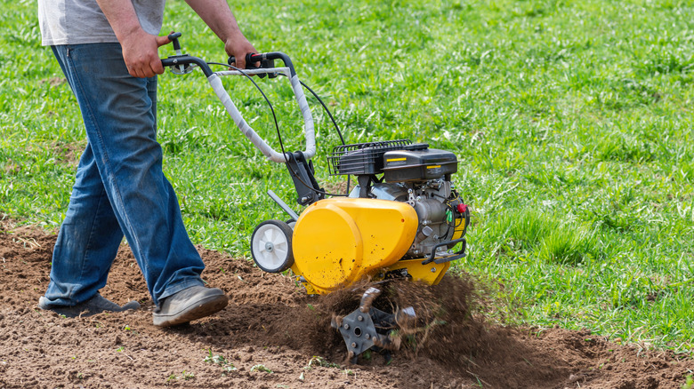 man tilling garden