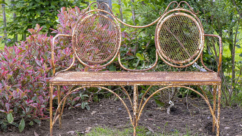 rusty table bench in garden