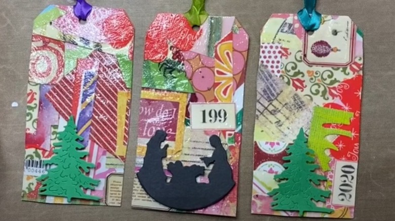 Gift tags made of the paper from a wrapping paper roll