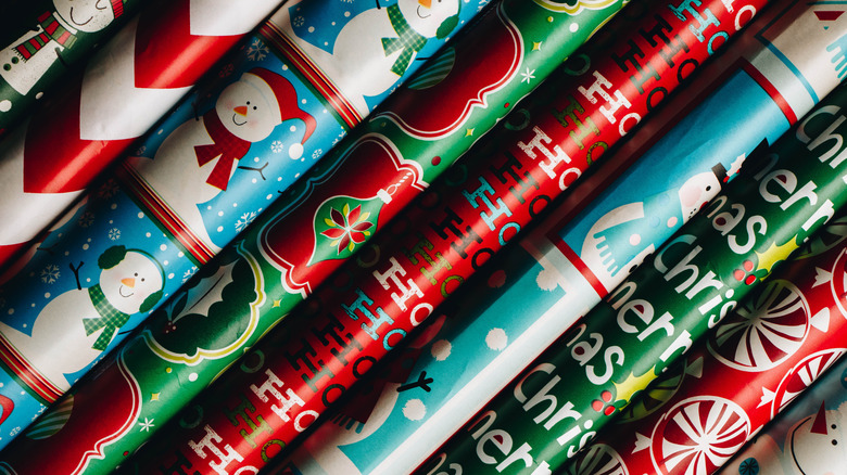 Rolls of Christmas wrapping paper