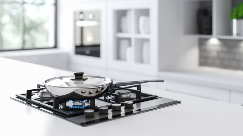 stainless steel pan simmering on stove