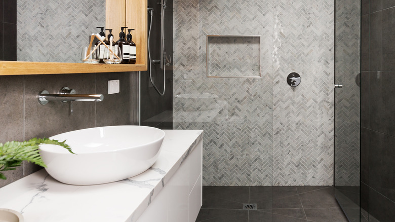 sink and marble shower