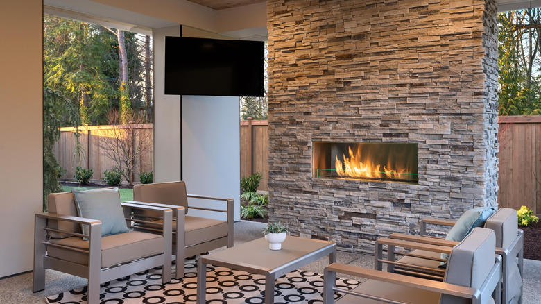 modern living room with fireplace