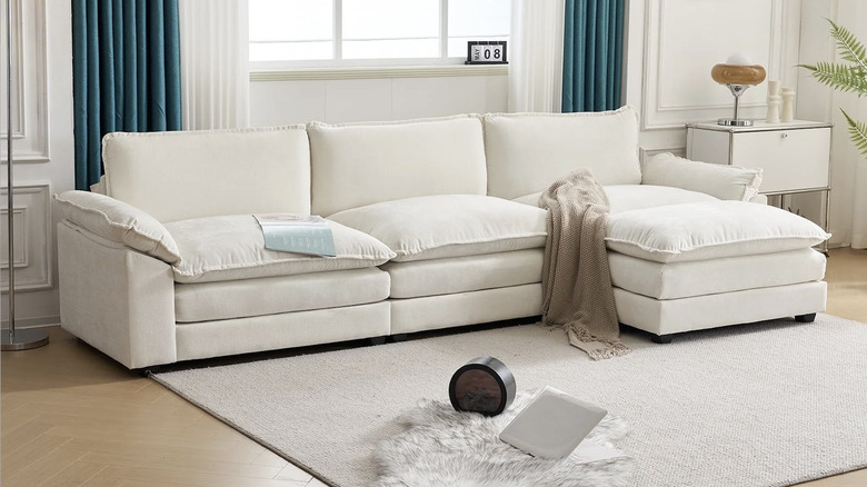 Ktaxon chenille sectional sofa in teddy white.