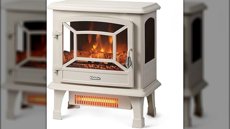 A electric fireplace with realistic flames