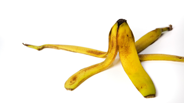 Banana peel against a white background