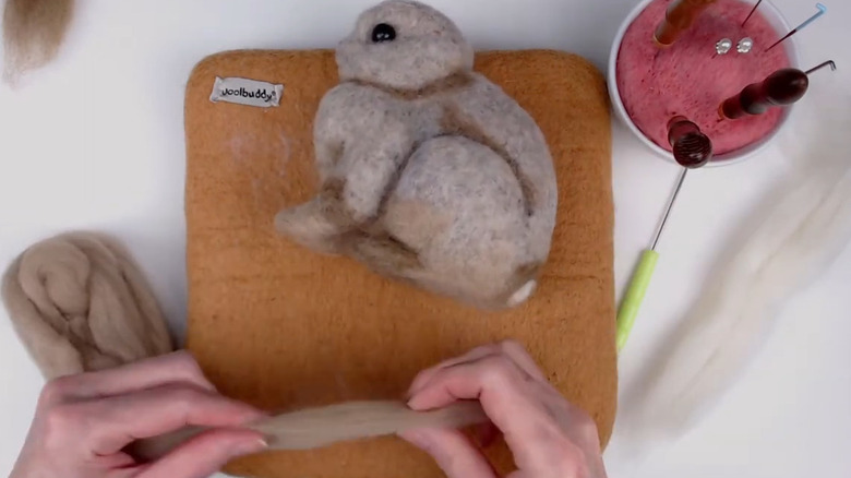 Felted bunny made of dryer ball