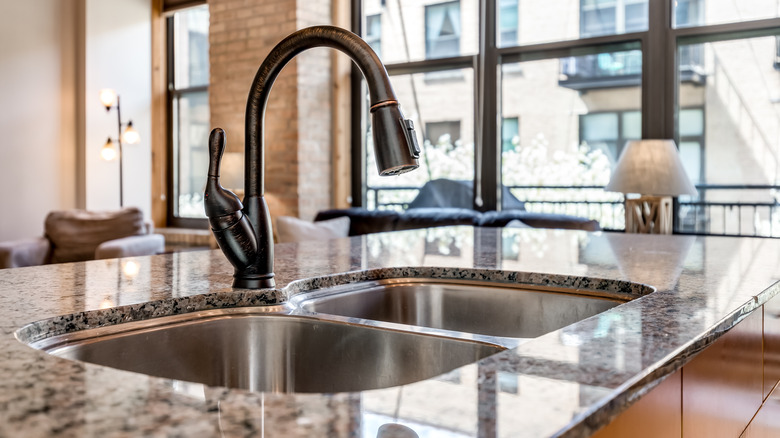 glossy granite countertop in kitchen