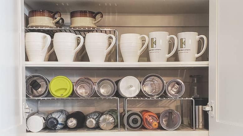 Water bottles on a shelf raiser