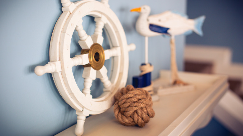 Nautical decorations on a mantel