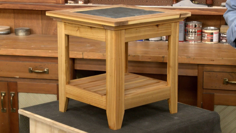 Wood side table with tile or paver top