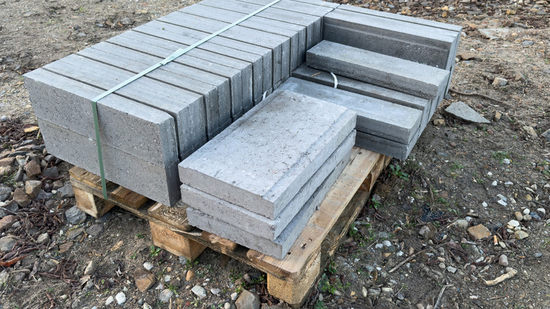 A stack of concrete pavers