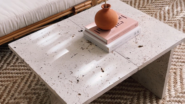 Table made of travertine pavers