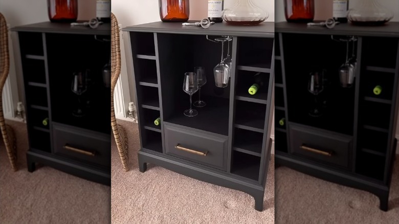 Wine bar made from modified sound system and CD rack