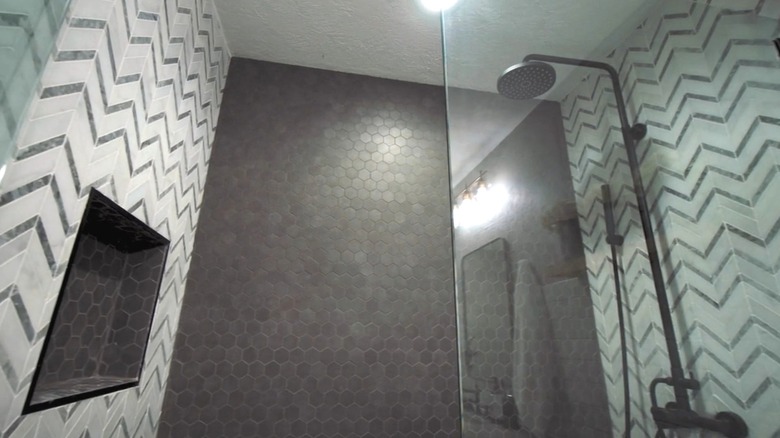 shower with modern mosaic tile