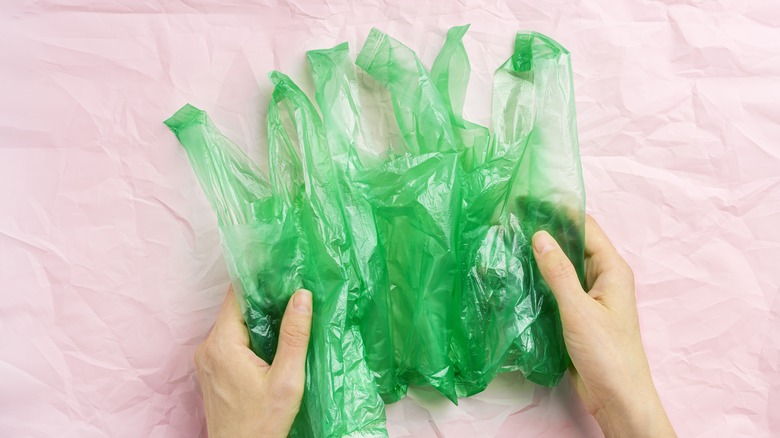 hand holding plastic bags