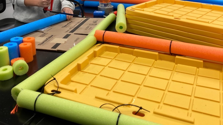 zip ties on pool noodles