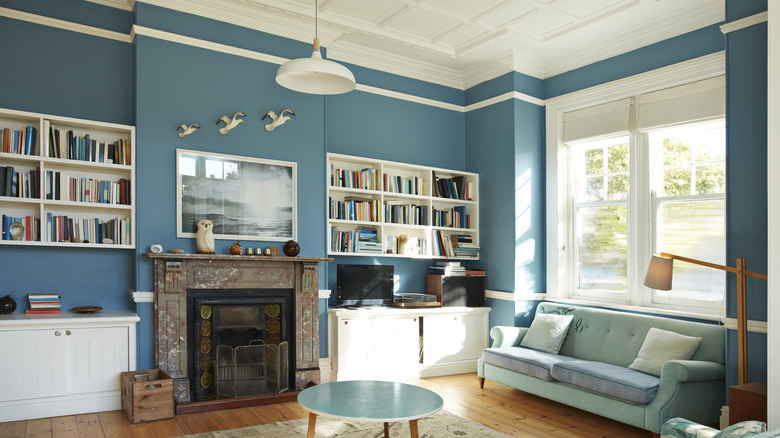 blue room with white trim