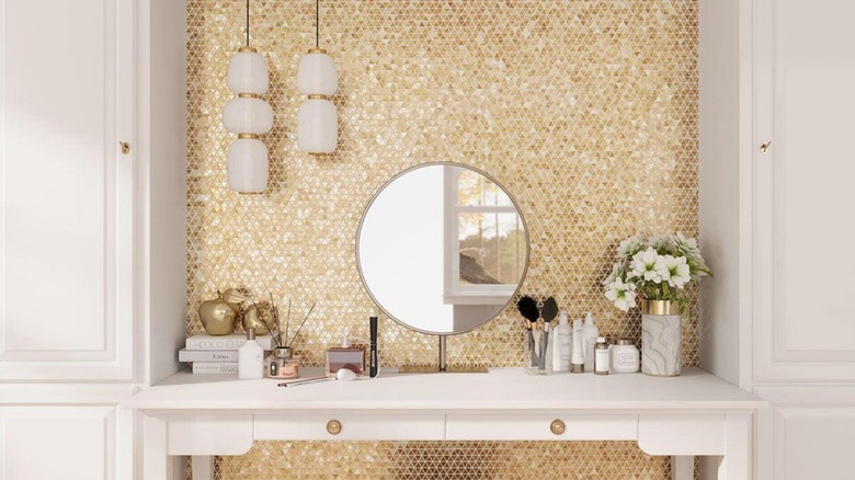 Gold metallic tile on an accent wall