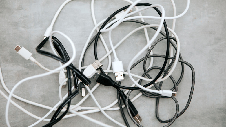 cables tangled together on a table