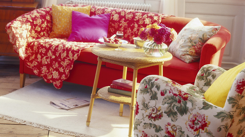 floral chair in living room