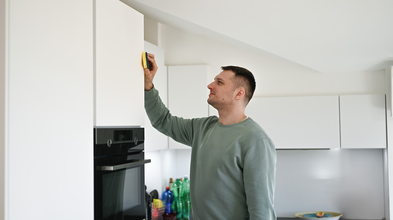 Wiping down painted cabinets