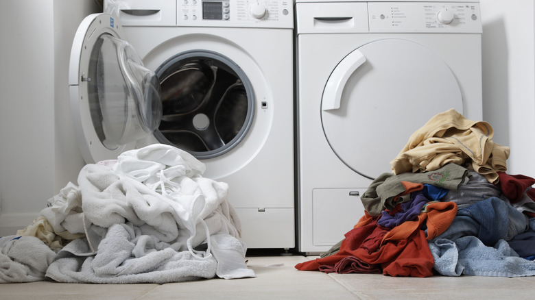 sorted piles of dirty laundry