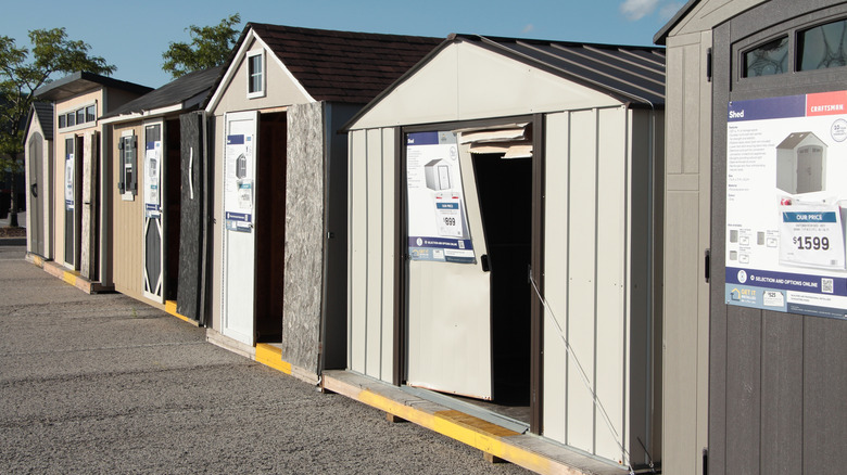 A variety of prefabricated sheds are on display outside