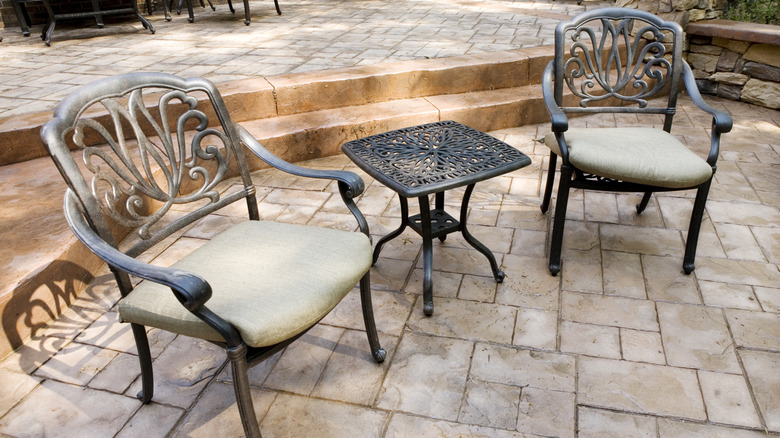 tiered patio with bistro set