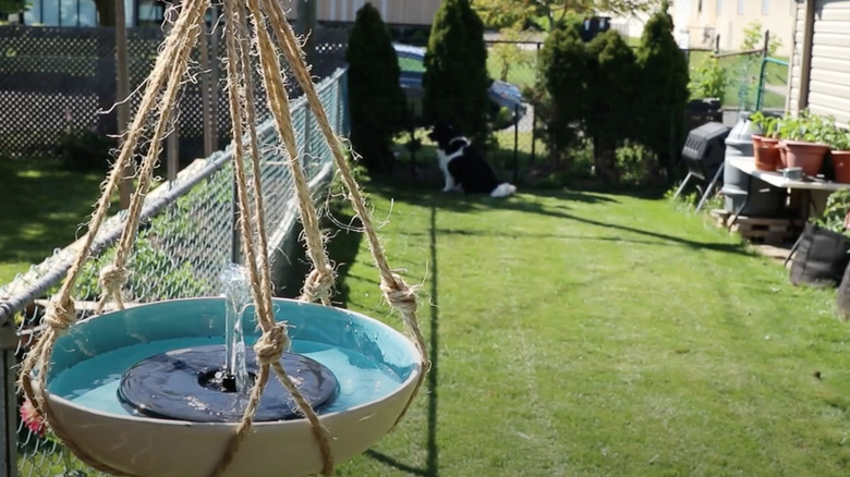 macrame hanging bird bath