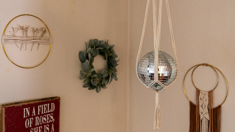 macrame hanging disco ball