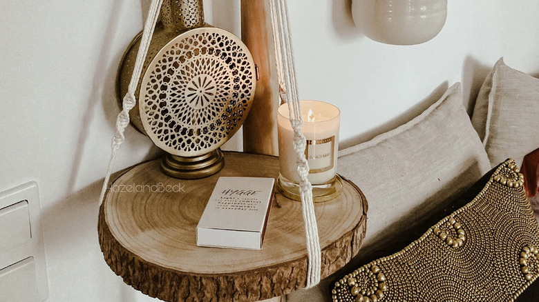 wooden macrame hanging table