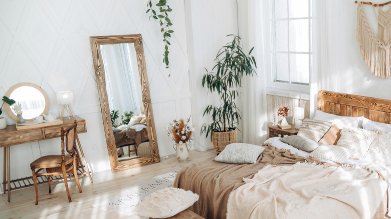 A salvaged closet door with mirror