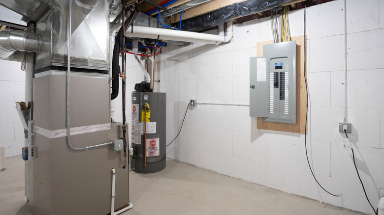 A utility room with a newly installed furnace