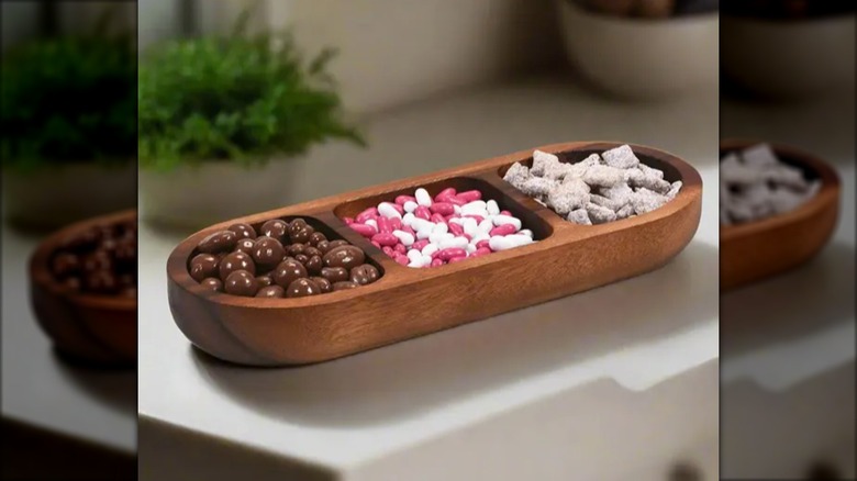 Candy in an accent wooden bowl