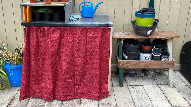 homemade table shelf curtain