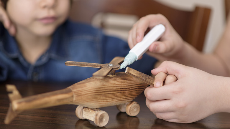 gluing wood helicopter