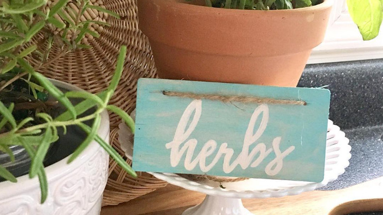 herbs on a cake stand