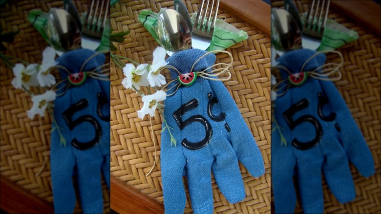 gardening gloves as utensil holders