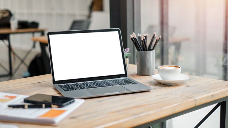 A home office desk without any personal touches