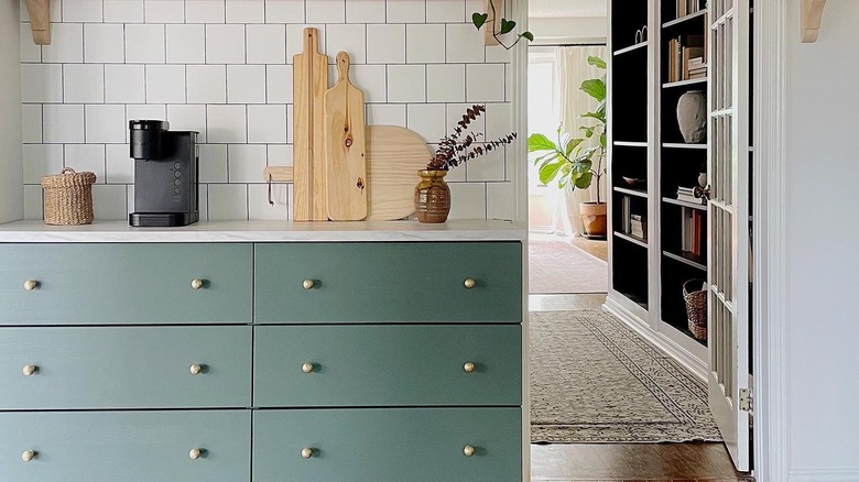 green coffee bar with drawers